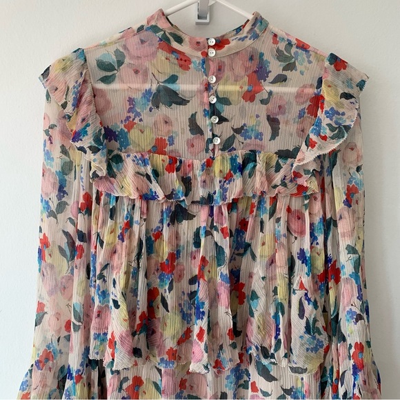 Doen Alette Silk Floral Long Sleeve Mini Dress Fleur Du Matin - Picture 11 of 14